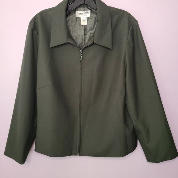Pendleton Wool Zip-Up Olive Green Long Sleeve Jacket Size 16 - Picture 1 of 12
